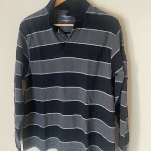 St. John's Bay Men's Long-Sleeve Striped Polo - Black & Gray